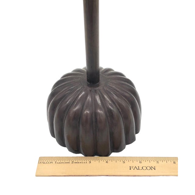 Lotus Candle Holders - Vintage Japanese Style Bronze - Set of 2. For Sale - Image 4 of 7