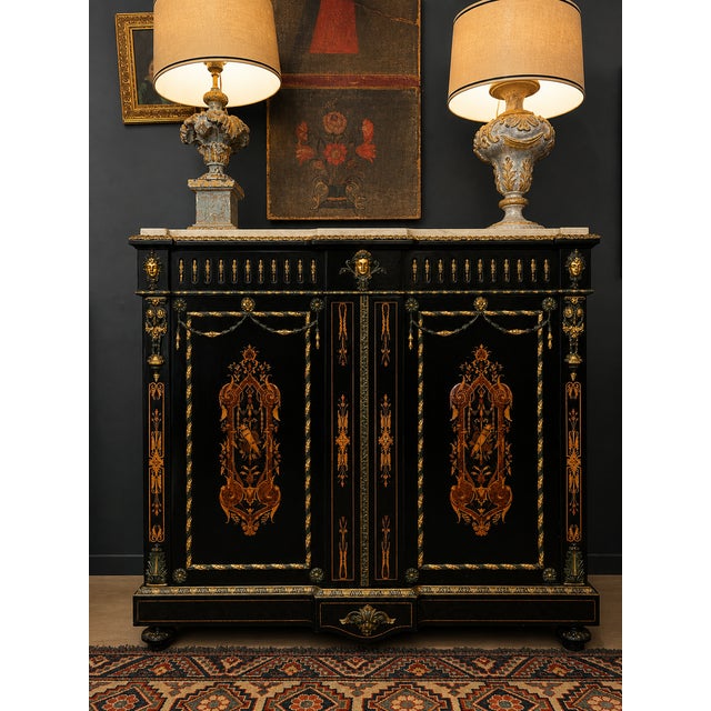 Napoleon III Style Soffit Cabinet in Blackened Wood with Marquetry, 19th Century For Sale - Image 10 of 10