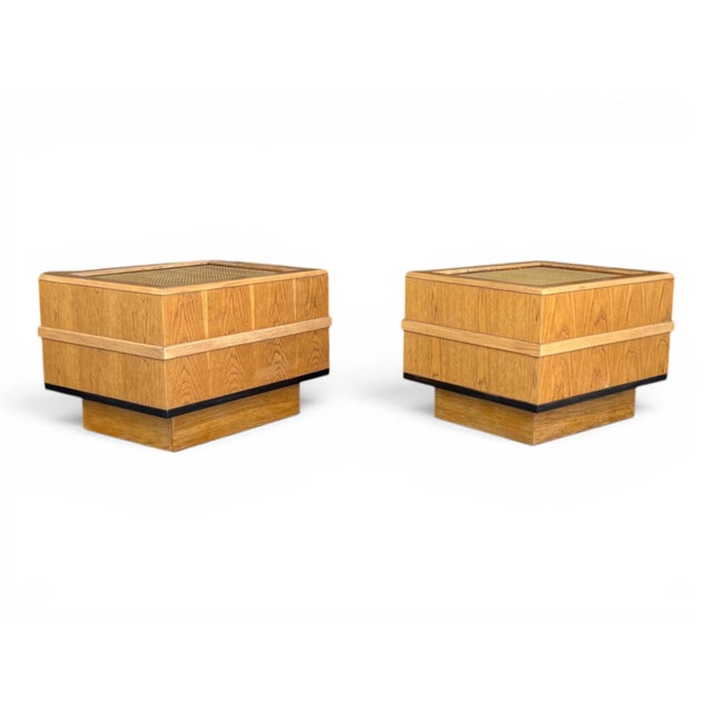 Pair of 1960s Scandinavian Modern Oak End Tables With Rattan Tops For Sale - Image 14 of 15