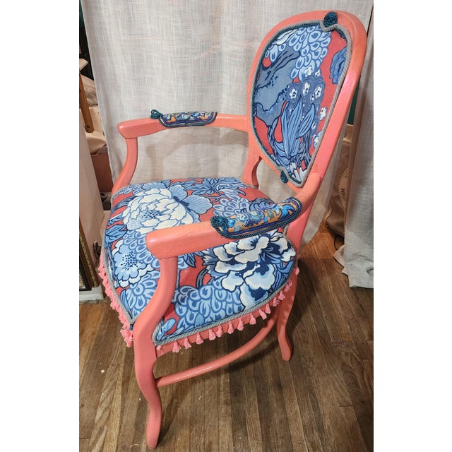 The Coral Empress" Avant-Garde Jewel-Toned Reupholstered Accent Chair For Sale - Image 6 of 6