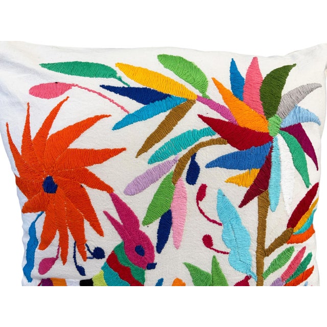 Mexican Otomi Embroidery Textile Pillow 16" W For Sale - Image 4 of 9