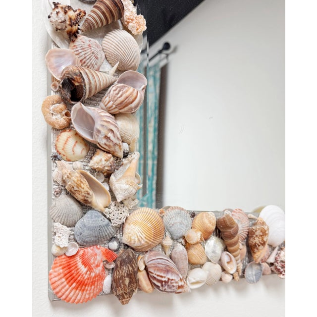 Late 20th Century Vintage Large Shell Encrusted Wall Mirror For Sale - Image 5 of 8
