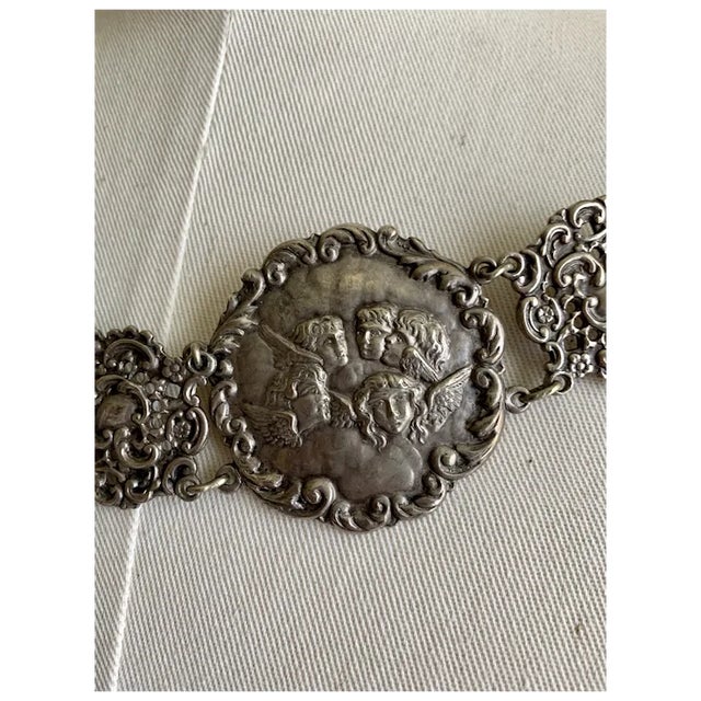 Late 19th Century Victorian Silver Plate Angel Figural Plaque Belt/Necklace For Sale - Image 10 of 11