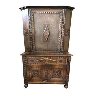 Rare 1920s Baker Furniture Antique Spanish Revival Walnut Liquor Cabinet or Cupboard Made in Allegan, Michigan For Sale