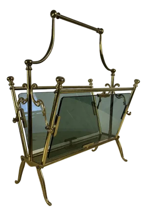 French Brass and Glass Magazine Rack, 1960