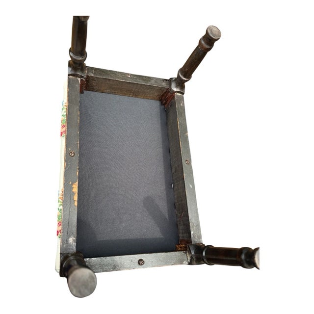 1920s English Mahogany Footstool Newly Upholstered Seat Turned Legs Stool For Sale - Image 11 of 14