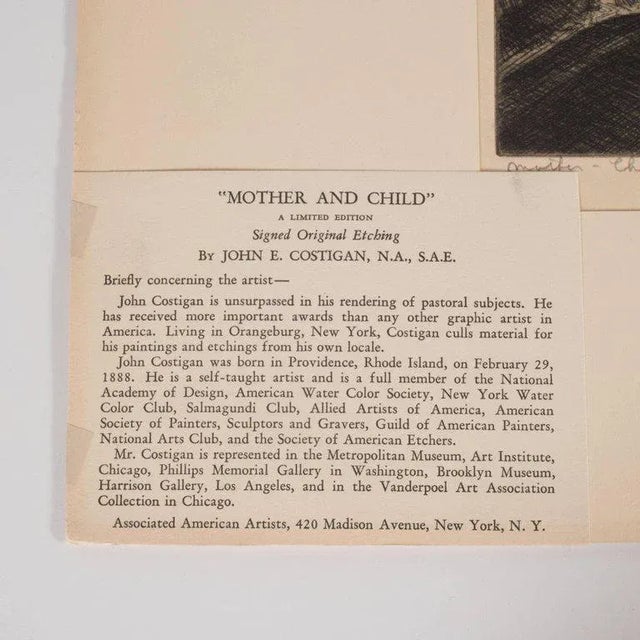 "Mother and Child" A Signed Limited Edition Etching by John E. Costigan For Sale - Image 4 of 10