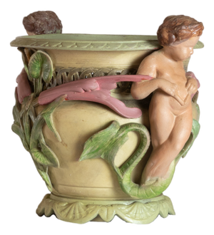 Art Nouveau Planter with Cherubs and Foliage, 20th Century
