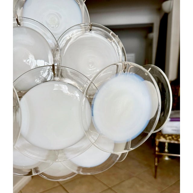 Vistosi Murano Clear & White Disc Chandelier For Sale - Image 10 of 12