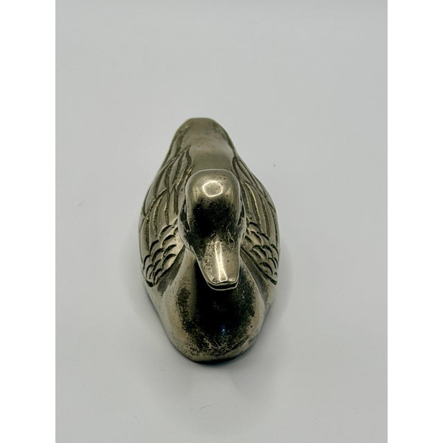 Vintage Silver-Tone Duck Figurine – Miniature Metal Waterfowl Sculpture Decor For Sale In Chicago - Image 6 of 6
