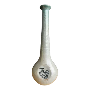 Vintage Studio Vase Tall Neck Dimple Fish Drawn Design