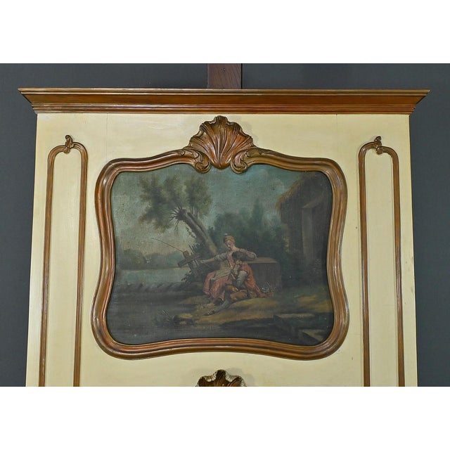 Late 19th Century Louis XV Painted Wooden Trumeau Mirror For Sale - Image 4 of 15