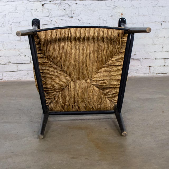 Wood Mid-20th Century Italian MCM Ladderback Armchair Black Frame With Rush Seat Manner of Gio Ponti For Sale - Image 7 of 18
