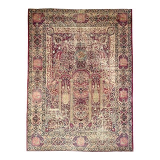 1900s COLLECTOR'S ROYAL PEACOCK KERMAN Duel Cypress Tree of Life Rug 9 x 11.8 For Sale