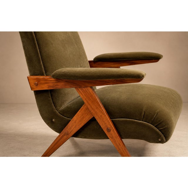 Mid-Century Modern José Zanine Caldas “Z” Armchair in Pau Marfim and Olive Mohair, Brazil, 1950s For Sale - Image 3 of 16