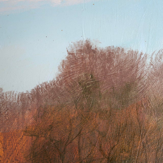 Textile Mid 20th Century Landscape Oil Painting by William Rabon of Autumn Field With Trees and Blue Sky For Sale - Image 7 of 15