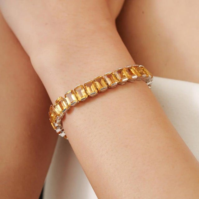 925 Sterling Silver Octgaon Cut Prong Setting Gemstone Tennis Bracelet For Sale - Image 4 of 11