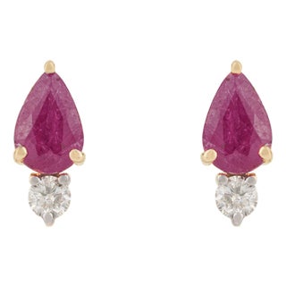 1ct Natural Ruby & Diamond Toi Et Moi Stud Earrings in 14k Yellow Gold- 2 Pieces For Sale