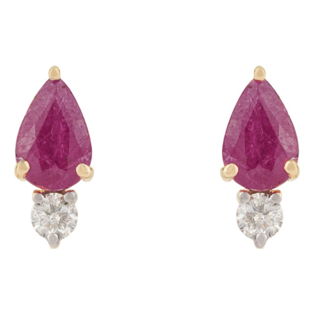 1ct Natural Ruby & Diamond Toi Et Moi Stud Earrings in 14k Yellow Gold- 2 Pieces For Sale