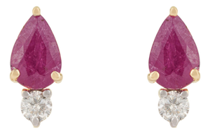 1ct Natural Ruby & Diamond Toi Et Moi Stud Earrings in 14k Yellow Gold- 2 Pieces