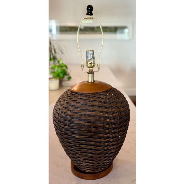 Lauren Ralph Lauren Lauren by Ralph Lauren Rattan and Wood Table Lamp, With Shade For Sale - Image 4 of 12