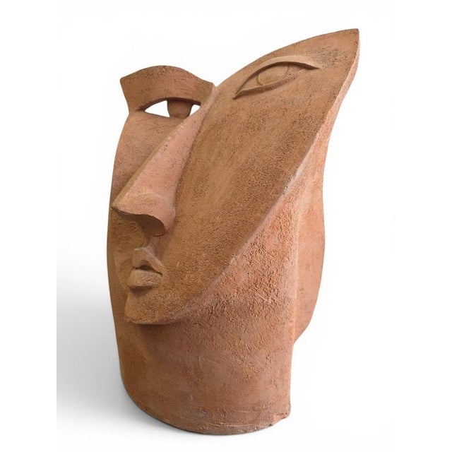 European Artist, Cubist Head Sculpture, 1970s, Terracotta For Sale - Image 12 of 14