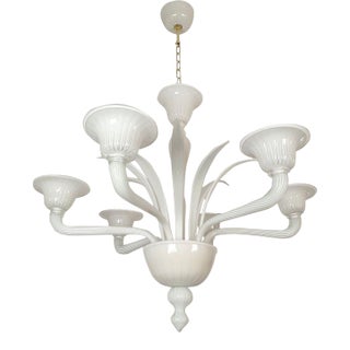 1970s Attributed to Venini White Murano Glass Chandelier For Sale