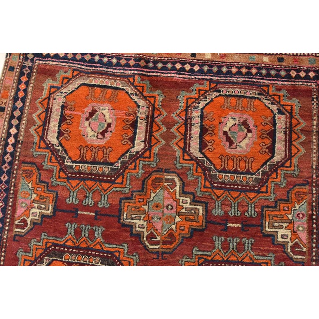 Caucasian Runner 4'3'' X 10'5'' Red Wool Semi-Antique Tribal Hand-Knotted Rug For Sale In Philadelphia - Image 6 of 14