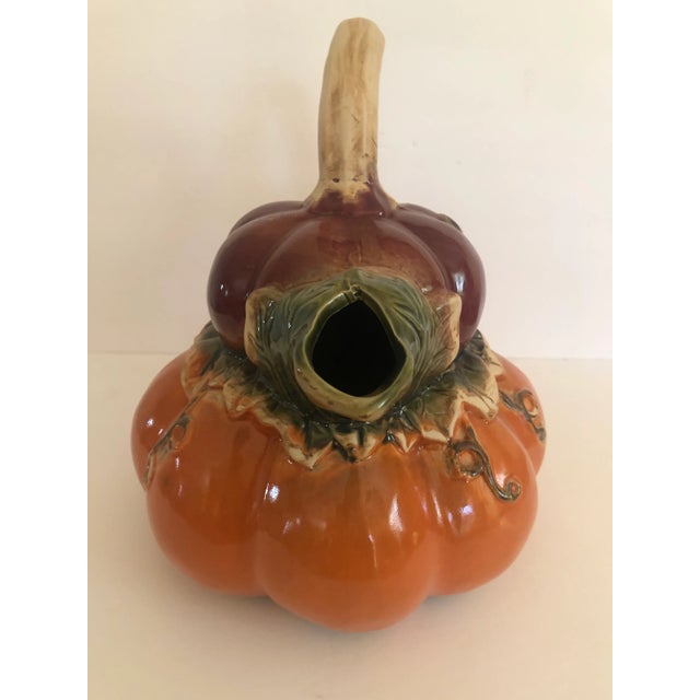 Ceramic Pottery Pumpkin Gourd Pitcher 1999 H from bottom to the handle 11.5" from spout to handle 11.5" D 11" Pre-owned....