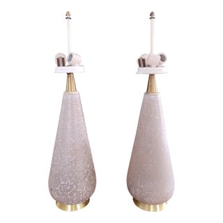 1950s Mid Century Modern Gerald Thurston for Lightolier Ceramic & Brass Table Lamps, Pair For Sale