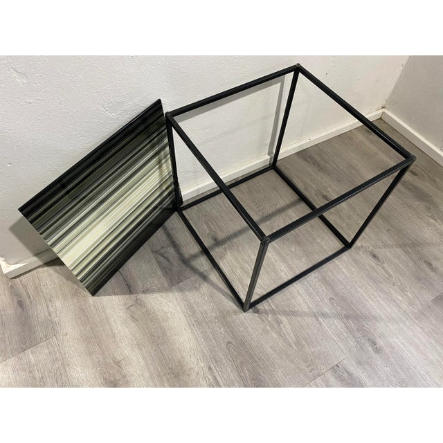 Black Modern Custom Glass Table on Open Cube Steel Base, Attributed to Looma, Black & White, and Gray For Sale - Image 8 of 11