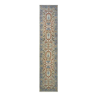 Afghan Sultanabad Masters Wool 3X14 Ivory, Blue & Rust Handmade Runner Rug #1143751 For Sale