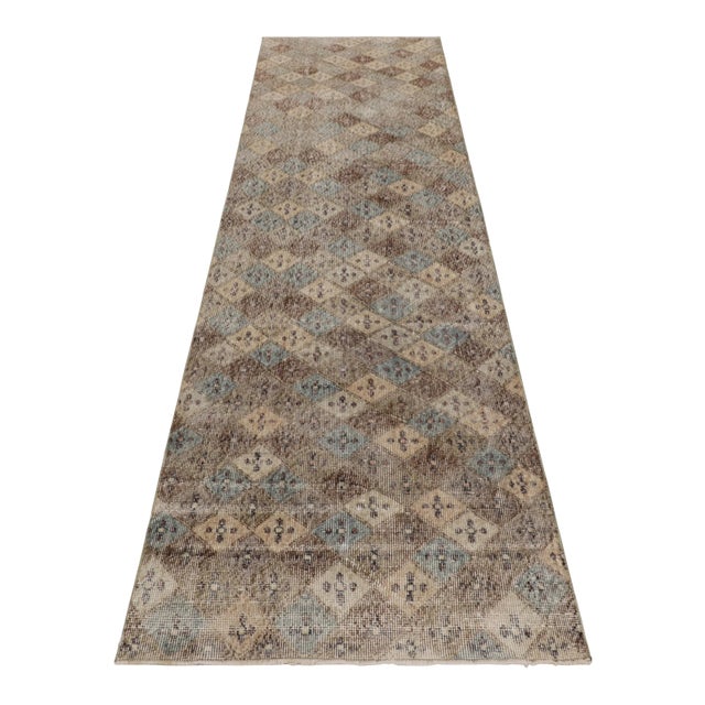 Rug & Kilim Vintage Distressed Runner Rug, Polychrome Diamond Geometric Pattern - Rug & Kilim For Sale - Image 4 of 8