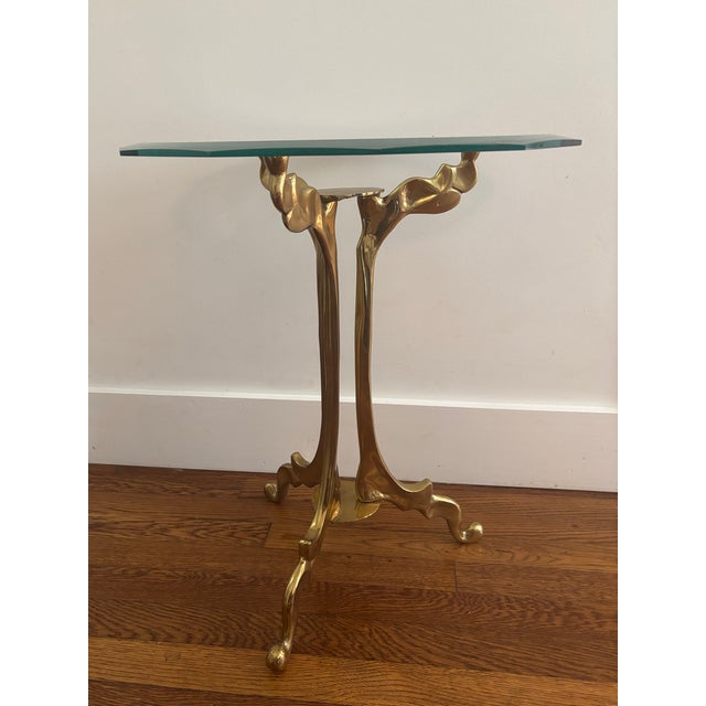 Mid-Century Modern Organic Willy Daro Style 1970s Brass Glass Side Table For Sale - Image 3 of 7
