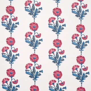 Schumacher x Molly Mahon Dianthus Print Wallpaper In Indigo & Iron For Sale