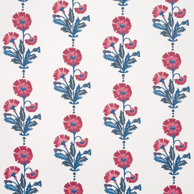 Schumacher x Molly Mahon Dianthus Print Wallpaper In Indigo & Iron For Sale
