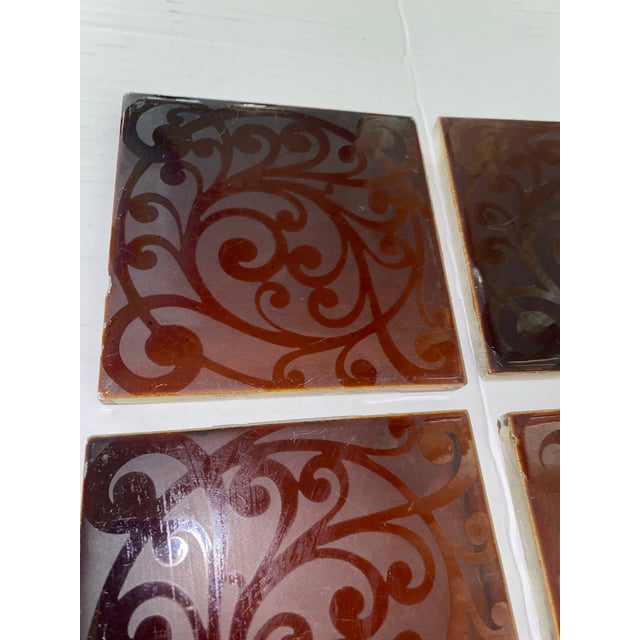 Antique 1890s AETCo Maroon Majolica Ceramic Tiles - Set of 4 For Sale In Miami - Image 6 of 12