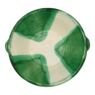 19th Century Portuguese Green and Cream Dairy Bowl, Earthenware For Sale
