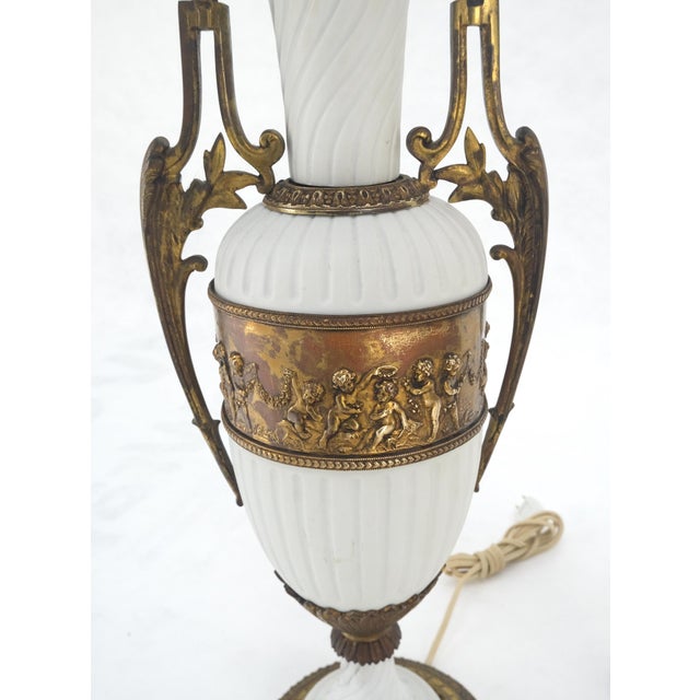 French Pair of Fine Ceramic & Ormolu Cup Vase Shape Table Lamp c1940s MINT For Sale - Image 3 of 16