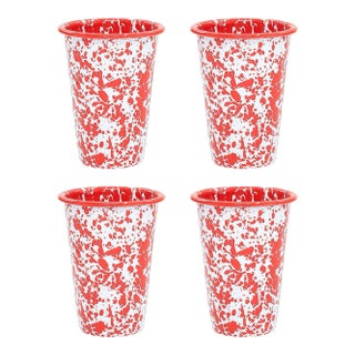 Crow Canyon Home Splatterware, 14 oz. Tumblers in Red & White - Set of 4 For Sale