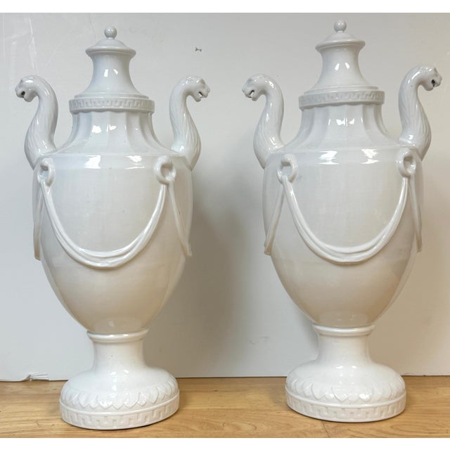 Pair Neoclassical Blanc de Chine Porcelain Urns, Attributed Nymphenburg, 20th C. For Sale - Image 14 of 18