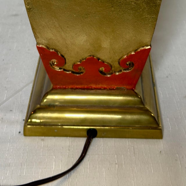 Vintage James Mont Style Tole Lamp by Turtle and Crane - Bespoke Cinnabar & Gold Leaf - Newly Painted For Sale - Image 11 of 14