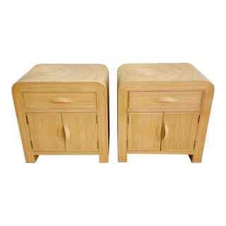 Late 20th Century Vintage Coastal Spiral Sun Crespi-Style Pencil Reed Nightstands - a Pair For Sale