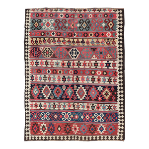 Persian Kilim Rug With Bold Tribal Geometric Patterns in Vivid Colors 4'9 X 6'9