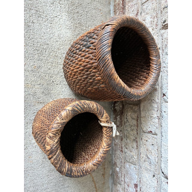 Pair of Vintage Woven Baskets For Sale - Image 10 of 16