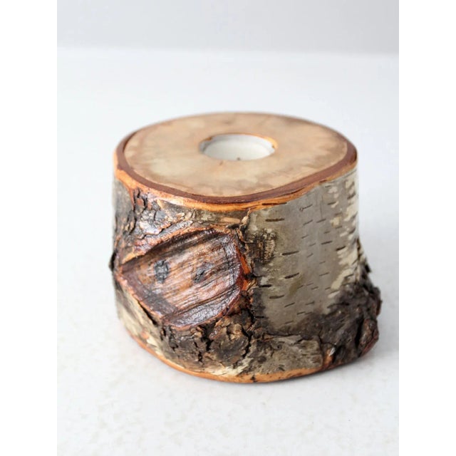 Wood Vintage Birch Log Tea Candle Holder For Sale - Image 7 of 10