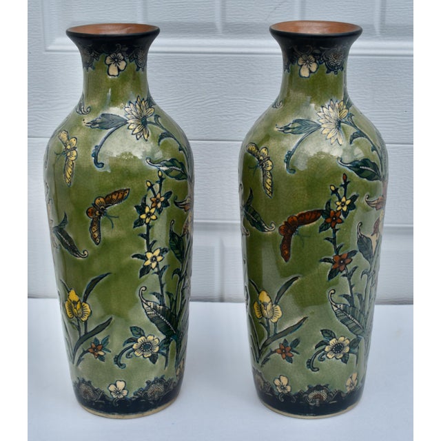 Vtg. Pair of Baum Bros Formalities Vase W/Floral & Butterfly Details For Sale - Image 10 of 14