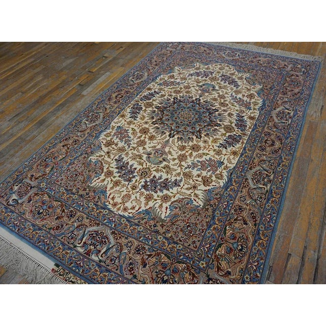 1920s Ivory Medallion Antique Persian Isfahan Carpet 4'11" X 7'3" by Zolfaghari Wool Rug For Sale - Image 4 of 15