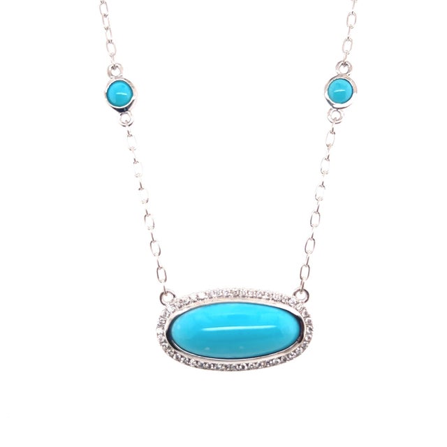 Magnificent Natural Persian Turquoise and Diamond Pendant Necklace 17" 14k WG 13.27 TCW Certified $5,950 308488 Nothing...