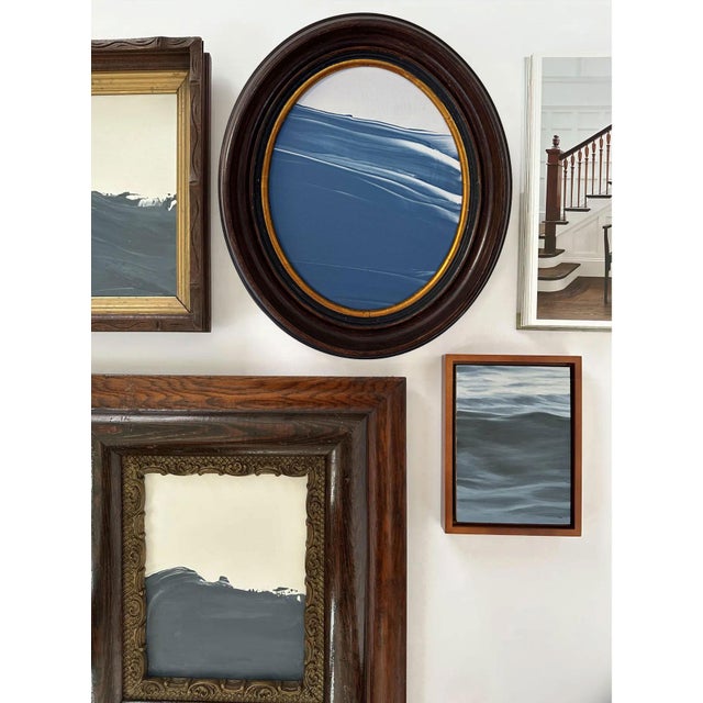 "Porthole" Abstract Art in Oval Antique Frame, Small Seascape Painting by JTS For Sale - Image 4 of 9